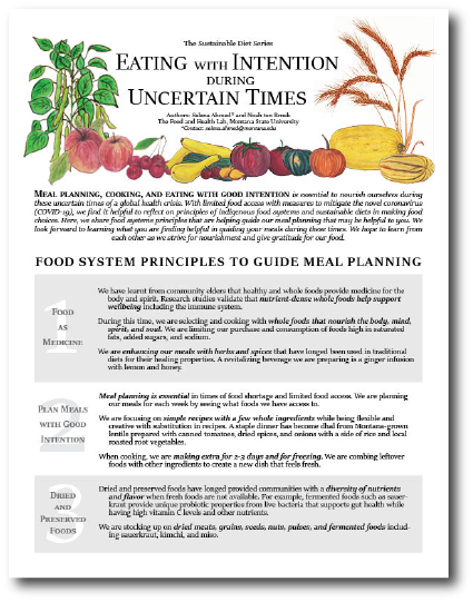 An image of the first page of the 'Eating with Intention during Uncertain Times" fact sheet