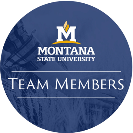 An Icon with Montana State University logo and the words 'Team Members', all in a blue circle with a photo of a person's hand in a field in the background