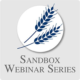 An icon of two pieces of wheat grass and the words 'Sandbox Webinar Series'