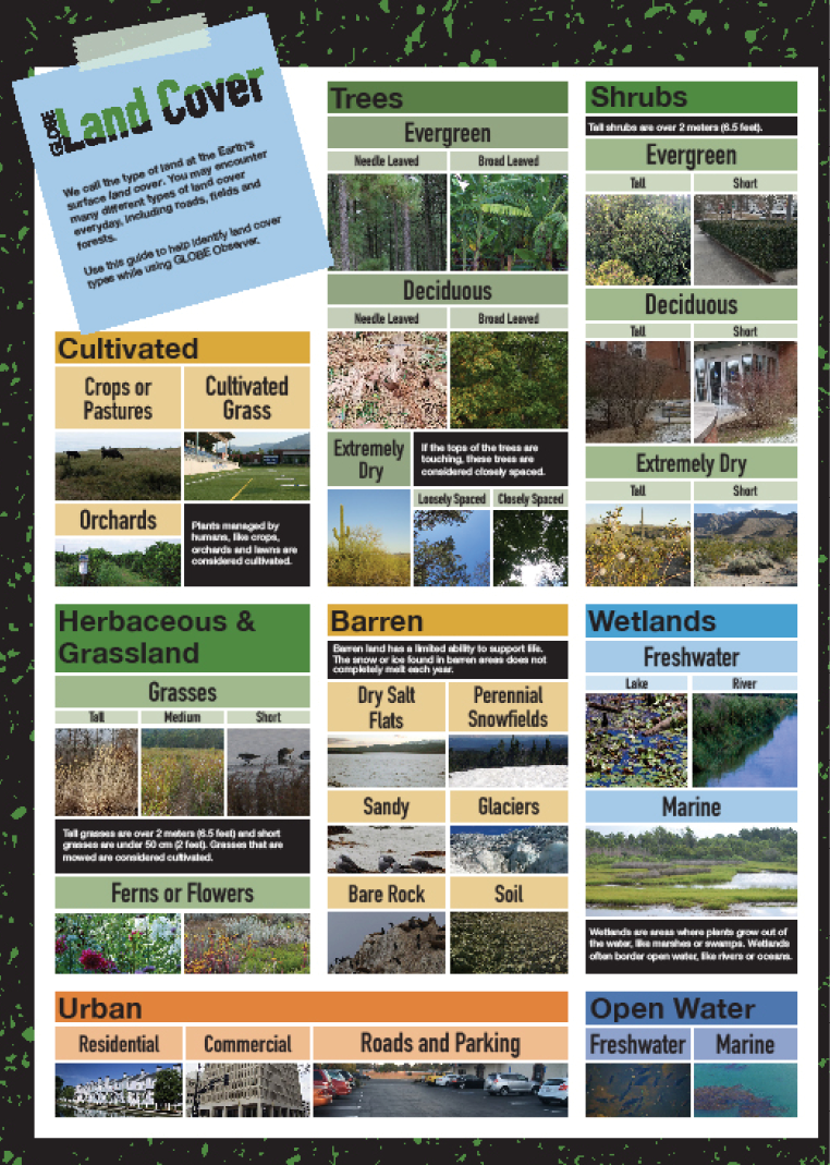 An image of the GLOBE Land Cover Land Types Reference Sheet