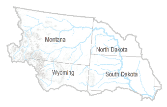 Map of the Upper Missouri River Basin: including Mosto fo Monday and South Dakota, the southwestern part of North Dakota, and the northeastern part of Wyoming