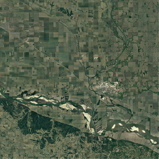 A satellite map of Vermillion, South Dakota