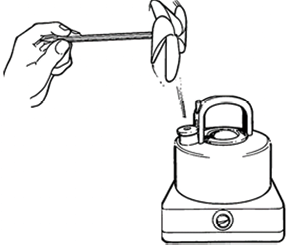 A diagram of a pinwheel held above the steam from a teakettle