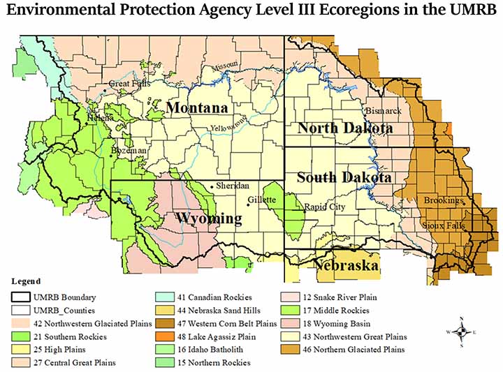 Map of EPA Ecoregions in the UMRB 