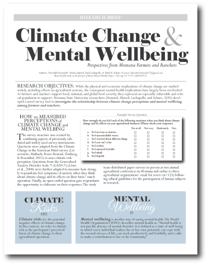 Image of the first page of the 'Climate Change and Mental Wellbeing' research breif
