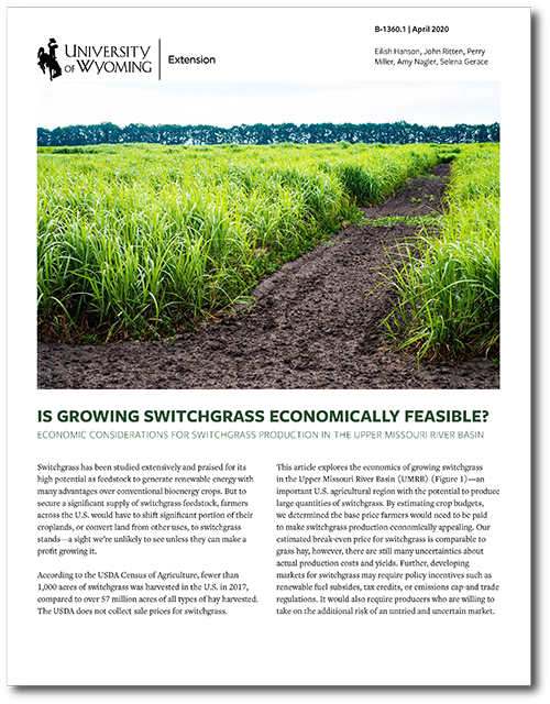 Image of the first page of the 'Is Switchgrass Economically Feasible?" fact sheet
