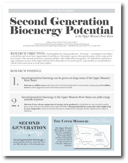 Thumbnail image of the first page of the 'Second Generation Bioenergy Potential' Research Brief