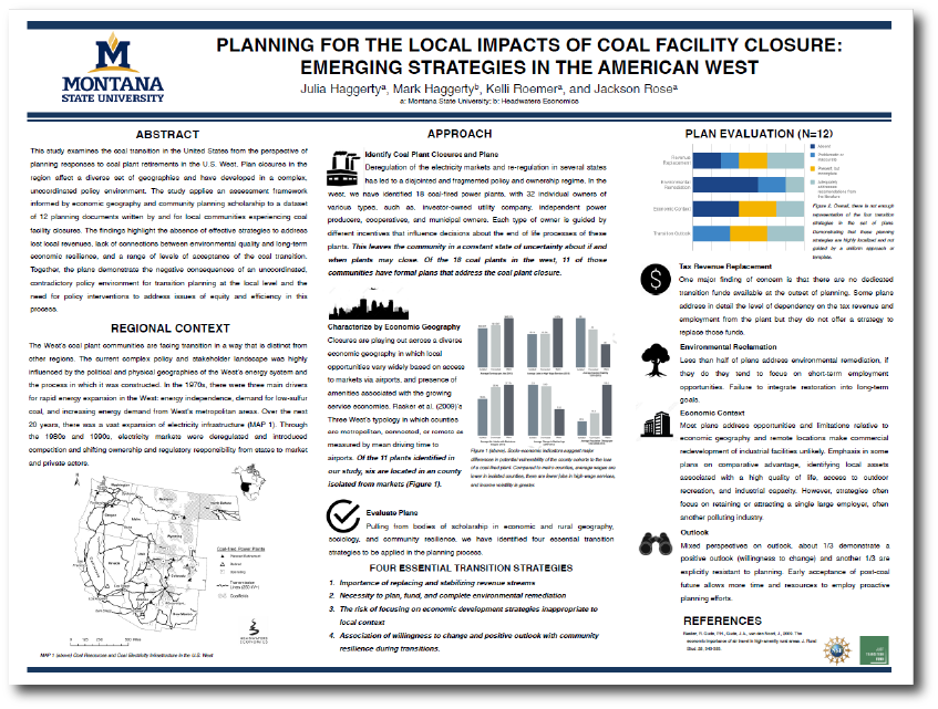 An image of the "Planning for the Local Impacts of Coal Facilitly Closure" poster