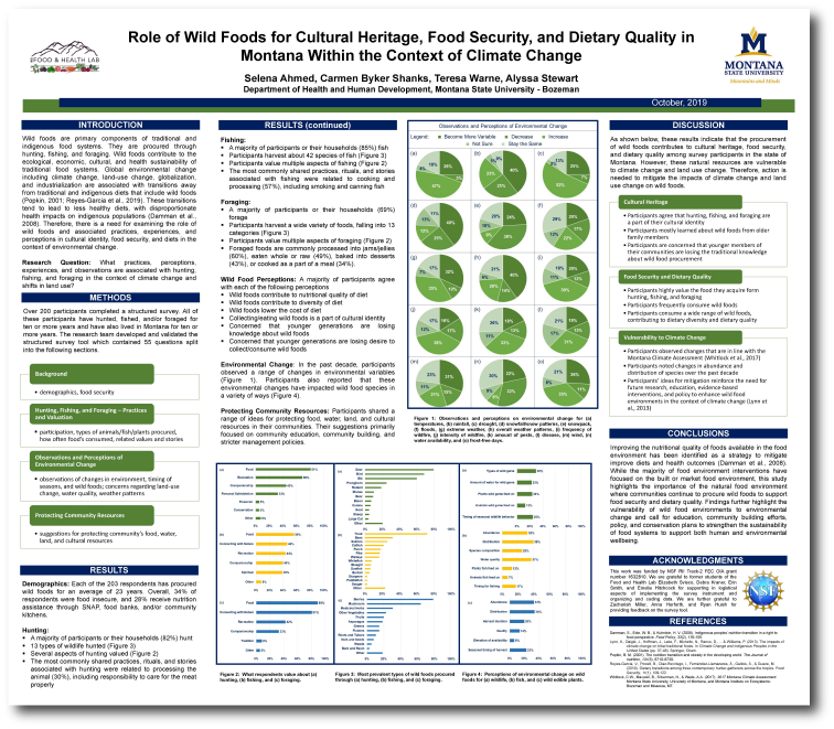 Image of the "Role of Wild Foods for Cultural Heritage, Food Security, and Dietary Quality in Montana Within the Context of Climate Change" poster